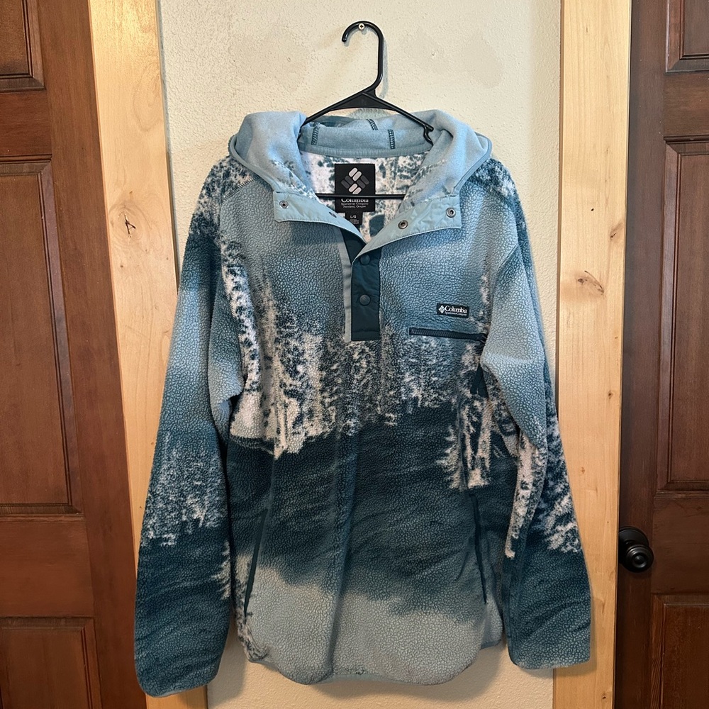 Columbia Light Blue Forest-Print Fleece Pullover